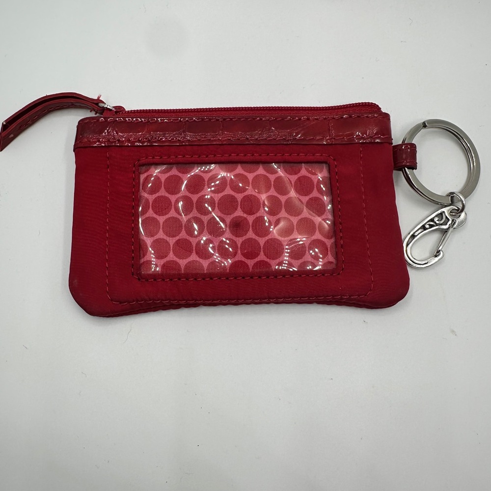 Brighton Red Nylon ID Window Coin Purse Keychain Croc Trim Silver Medallion - Picture 4 of 8